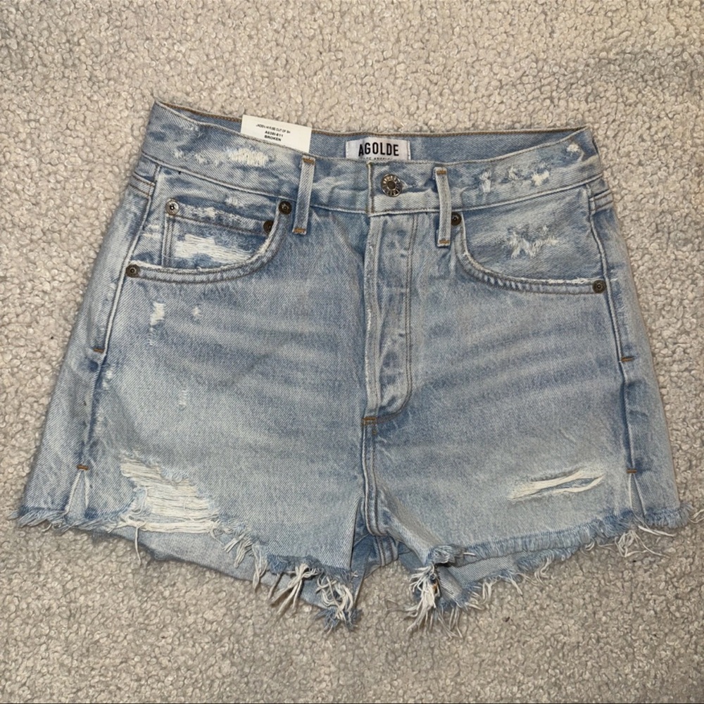 AGOLDE Women's Jaden Distressed Denim Shorts - Light Blue Sz 26